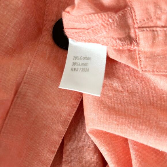 Ming Wang Cotton Linen Blend Button Down Shirt Coral Size XL - Picture 5 of 6